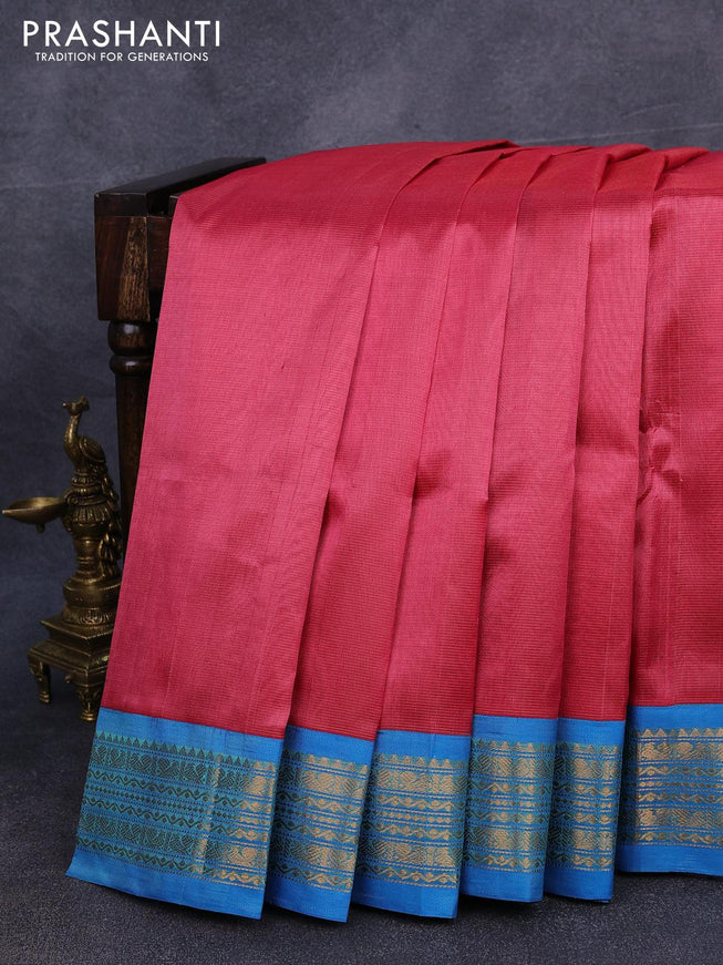 Silk cotton saree pink and cs blue with allover vairaosi pattern and zari woven korvai border