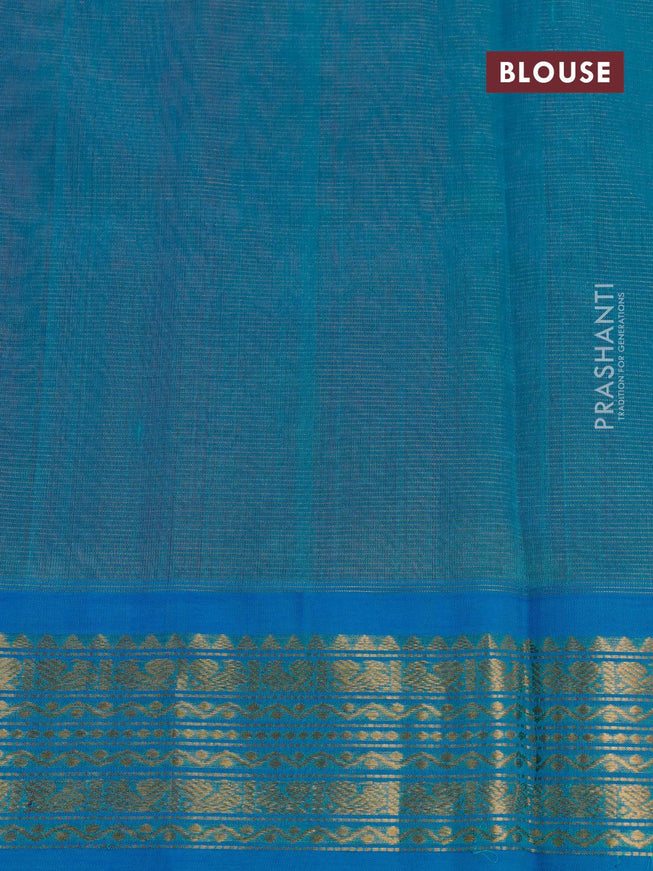 Silk cotton saree pink and cs blue with allover vairaosi pattern and zari woven korvai border