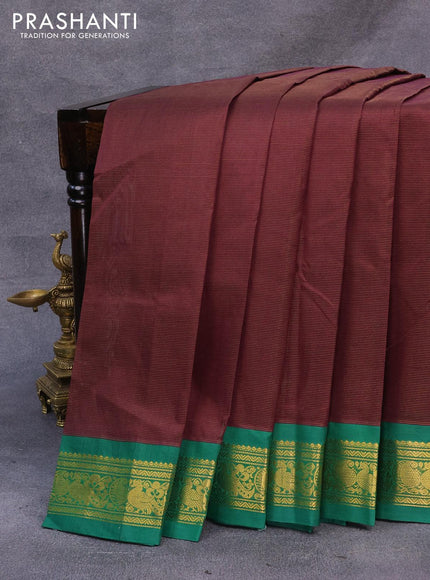 Silk cotton saree brown and green with allover vairaosi pattern and annam zari woven korvai border