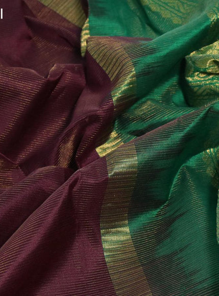 Silk cotton saree brown and green with allover vairaosi pattern and annam zari woven korvai border