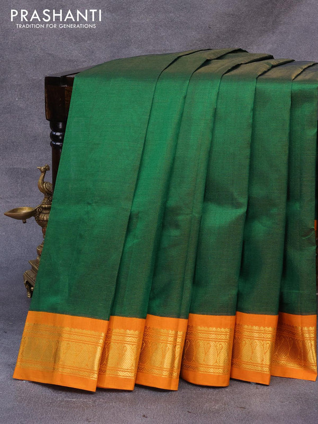 Silk cotton saree green and mustard yellow with allover vairaosi pattern and paisley zari woven korvai border