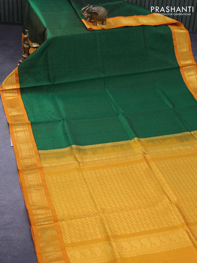 Silk cotton saree green and mustard yellow with allover vairaosi pattern and paisley zari woven korvai border