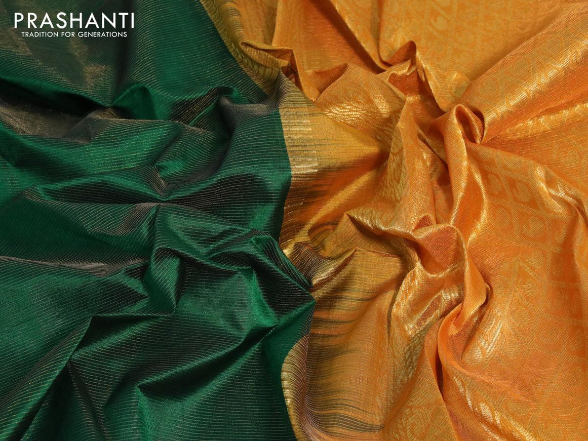 Silk cotton saree green and mustard yellow with allover vairaosi pattern and paisley zari woven korvai border