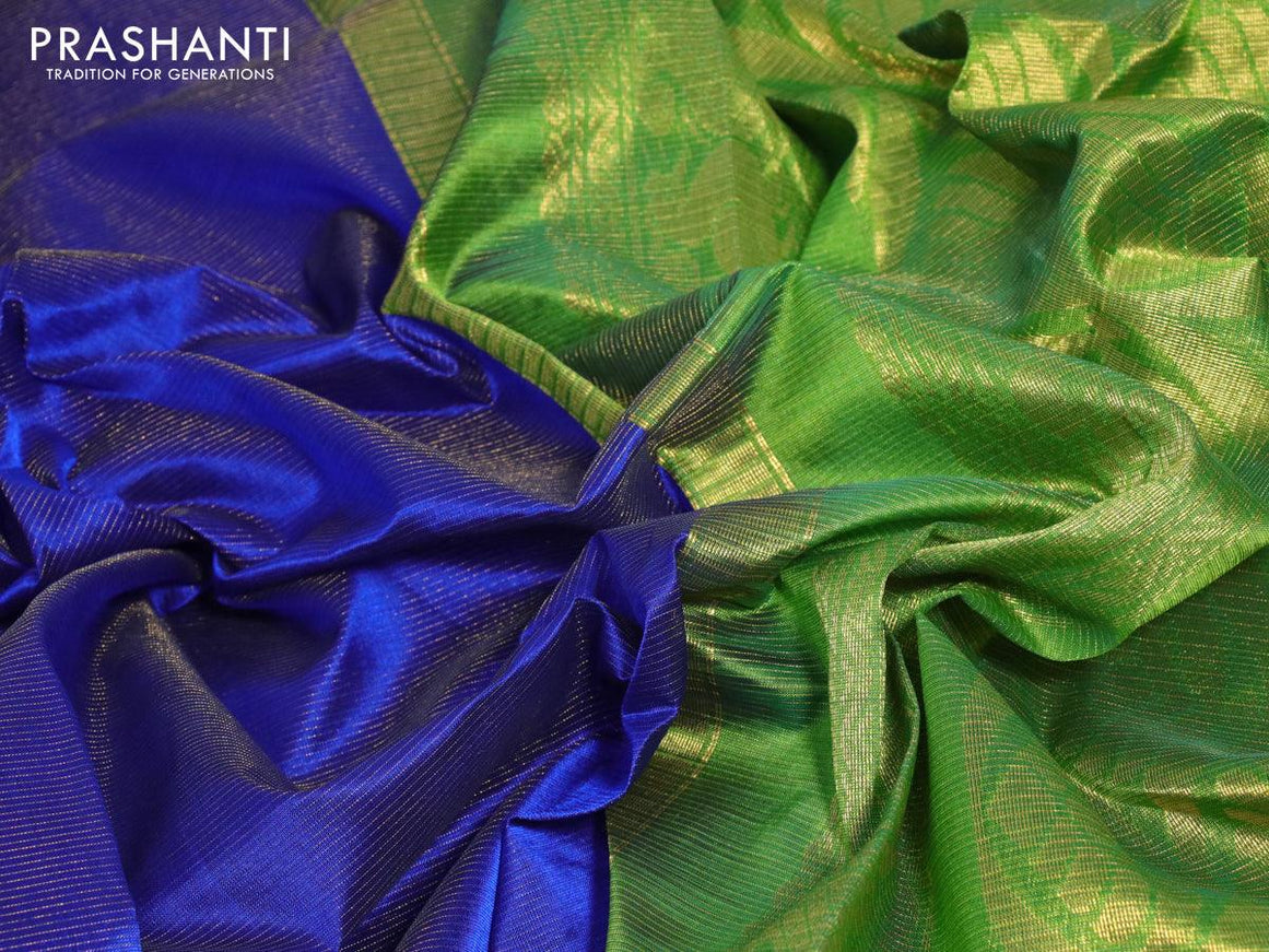 Silk cotton saree blue and green with allover vairaosi pattern and annam zari woven korvai border