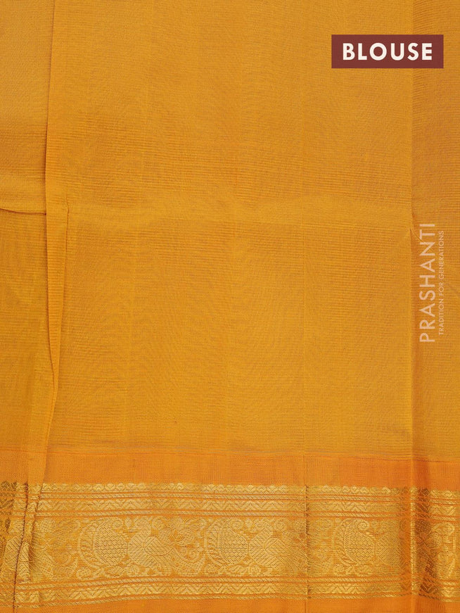 Silk cotton saree blue and mustard yellow with allover vairaosi pattern and annam zari woven korvai border