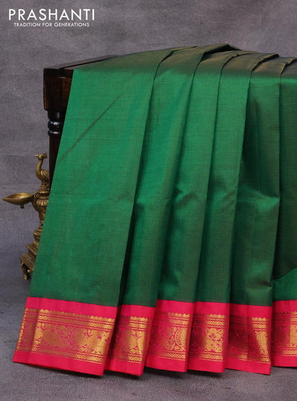 Silk cotton saree green and pink with allover vairaosi pattern and annam zari woven korvai border