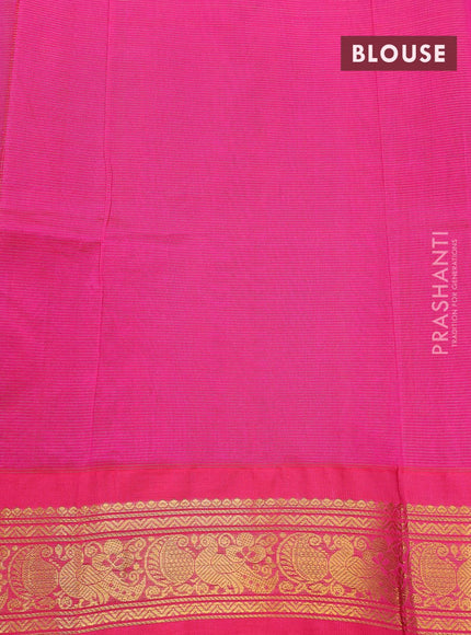 Silk cotton saree green and pink with allover vairaosi pattern and annam zari woven korvai border