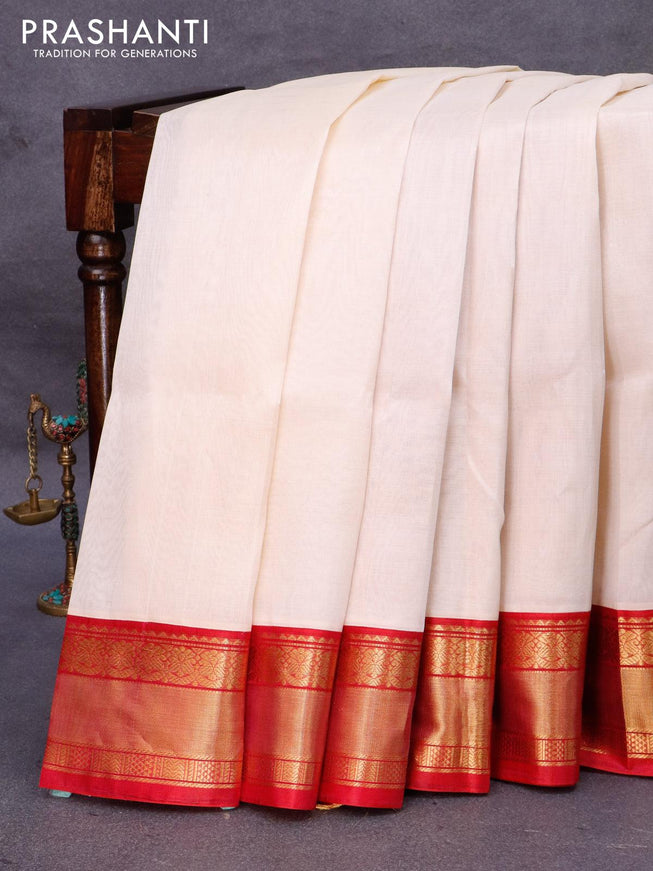 Kuppadam silk cotton saree cream and pink with plain body and zari woven border