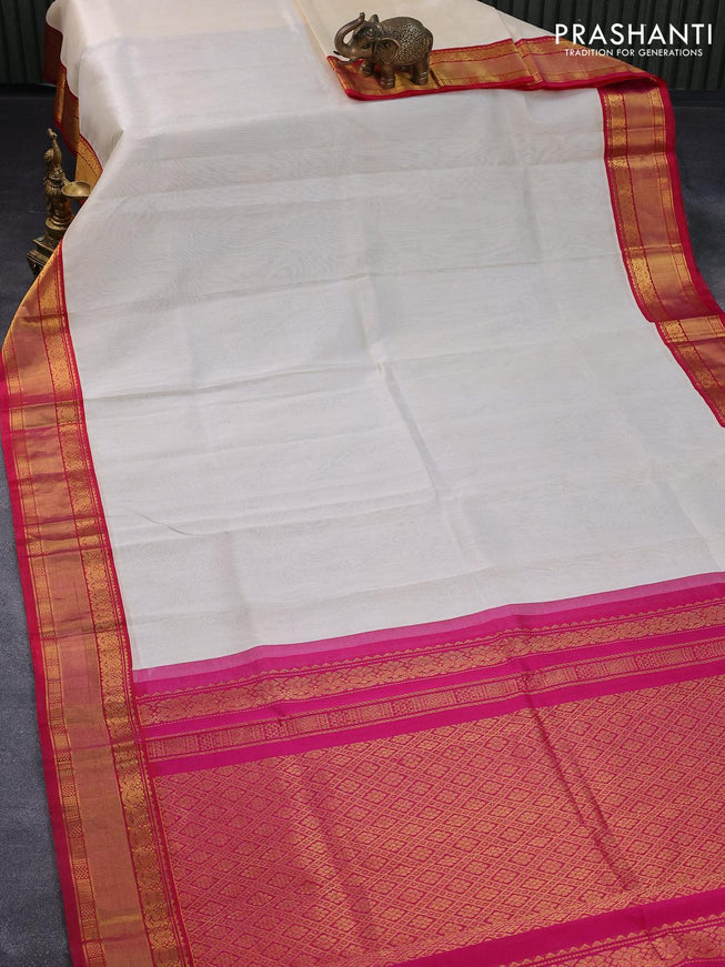 Kuppadam silk cotton saree cream and pink with plain body and zari woven border