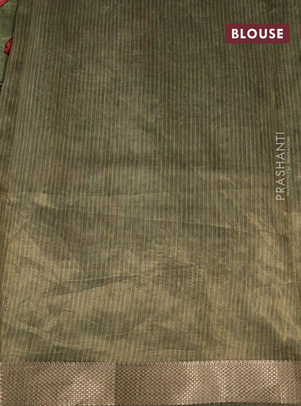 Tissue organza saree green with sequin & kalamkari applique work and zari woven border