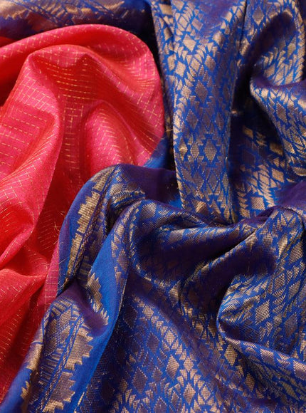 Kuppadam silk cotton saree pink and blue with allover zari checked pattern and rettapet zari woven butta border