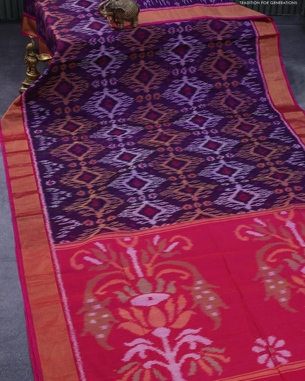 Ikat silk cotton saree blue and pink with allover ikat weaves and zari woven border