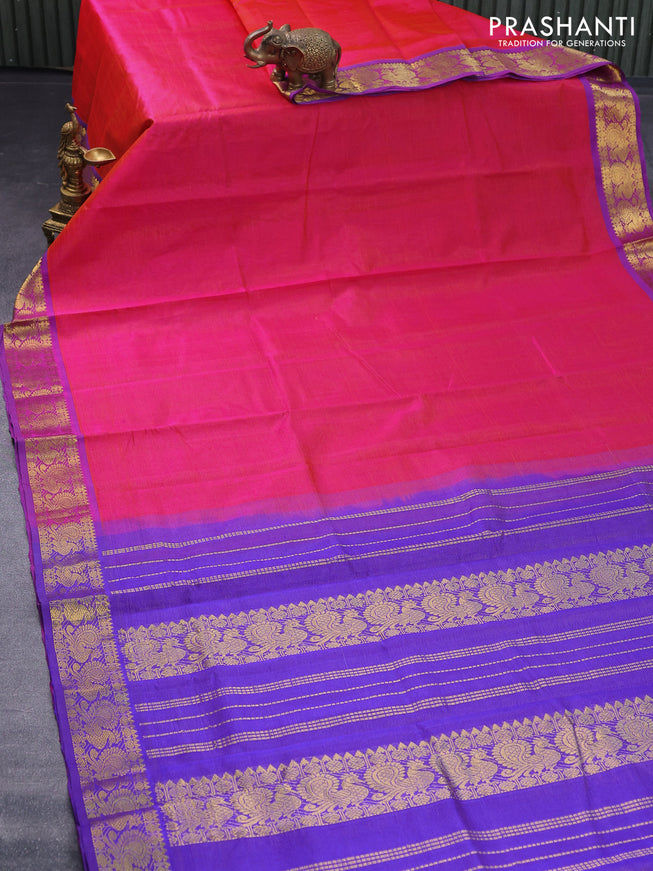 Silk cotton saree dual shade of pink and blue with allover vairaosi pattern and annam zari woven border
