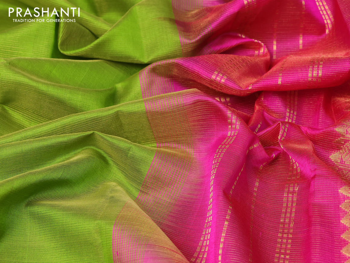 Silk cotton saree light green and pink with allover vairaosi pattern and annam zari woven border
