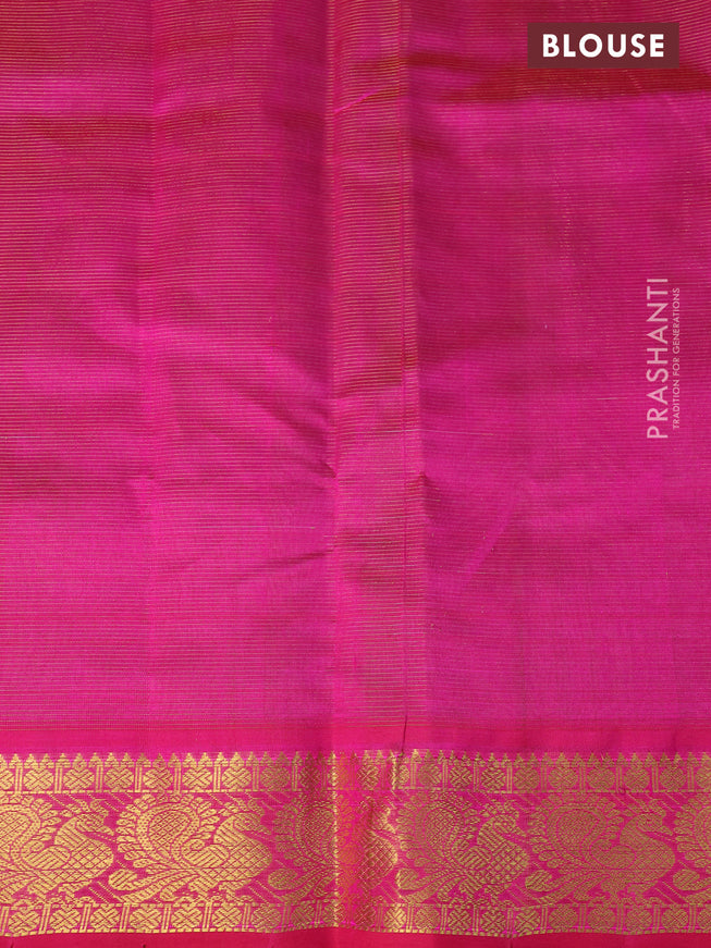Silk cotton saree light green and pink with allover vairaosi pattern and annam zari woven border