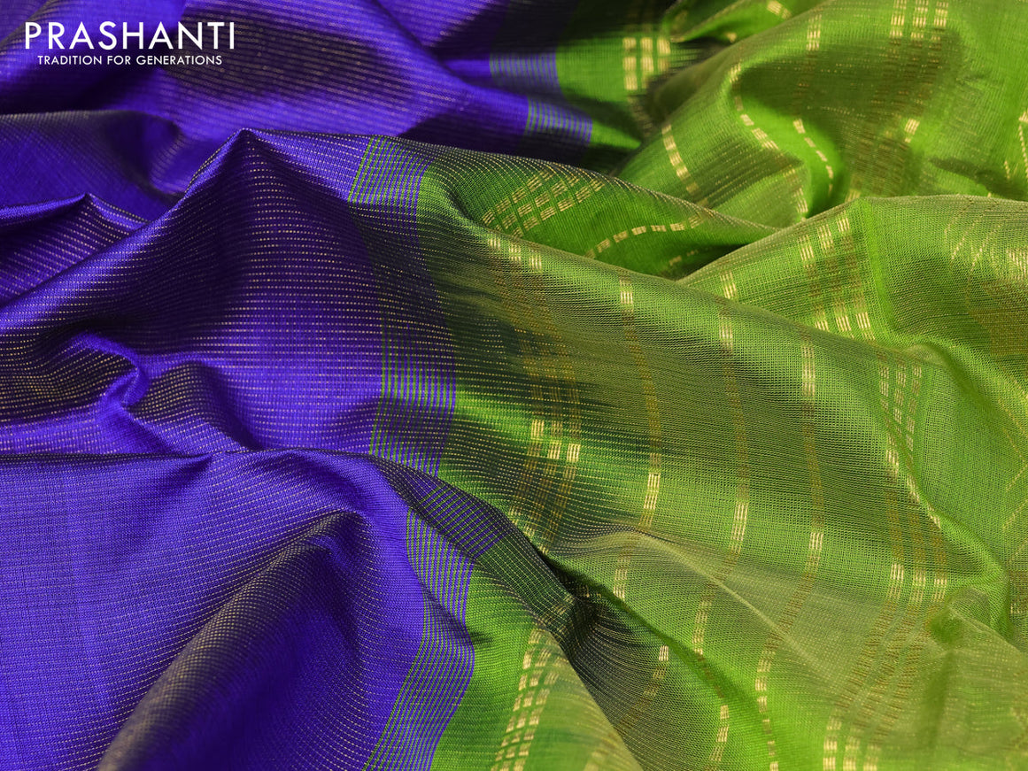 Silk cotton saree blue and light green with allover vairaosi pattern and temple design zari woven border