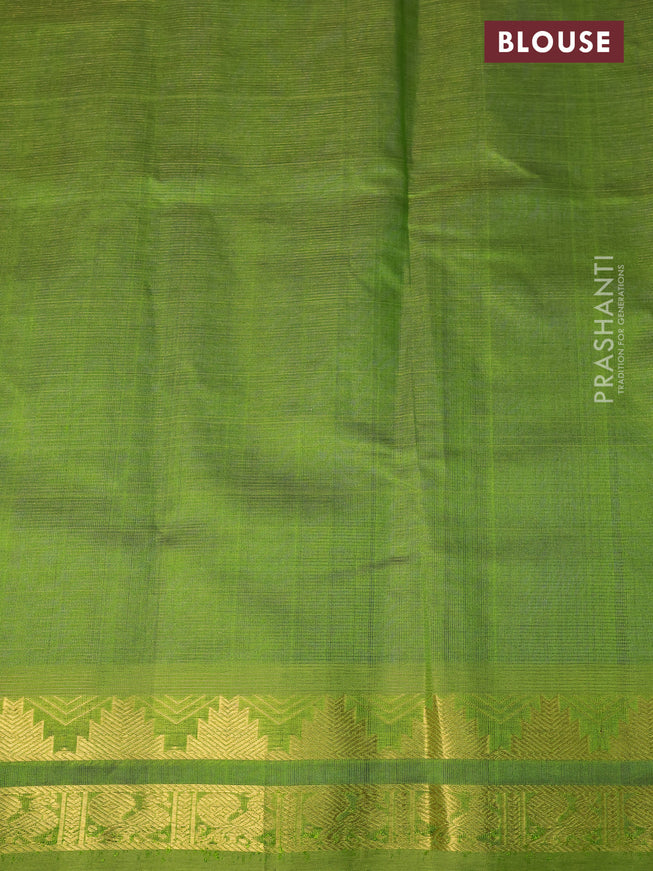 Silk cotton saree blue and light green with allover vairaosi pattern and temple design zari woven border