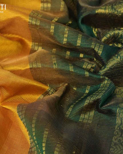 Silk cotton saree mustard yellow and green with allover vairaosi pattern and annam zari woven border