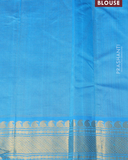 Silk cotton saree green and light blue with allover vairaosi pattern and zari woven border