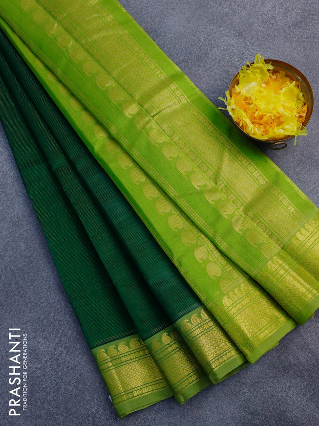 Silk cotton saree green and light green with allover vairaosi pattern and zari woven border