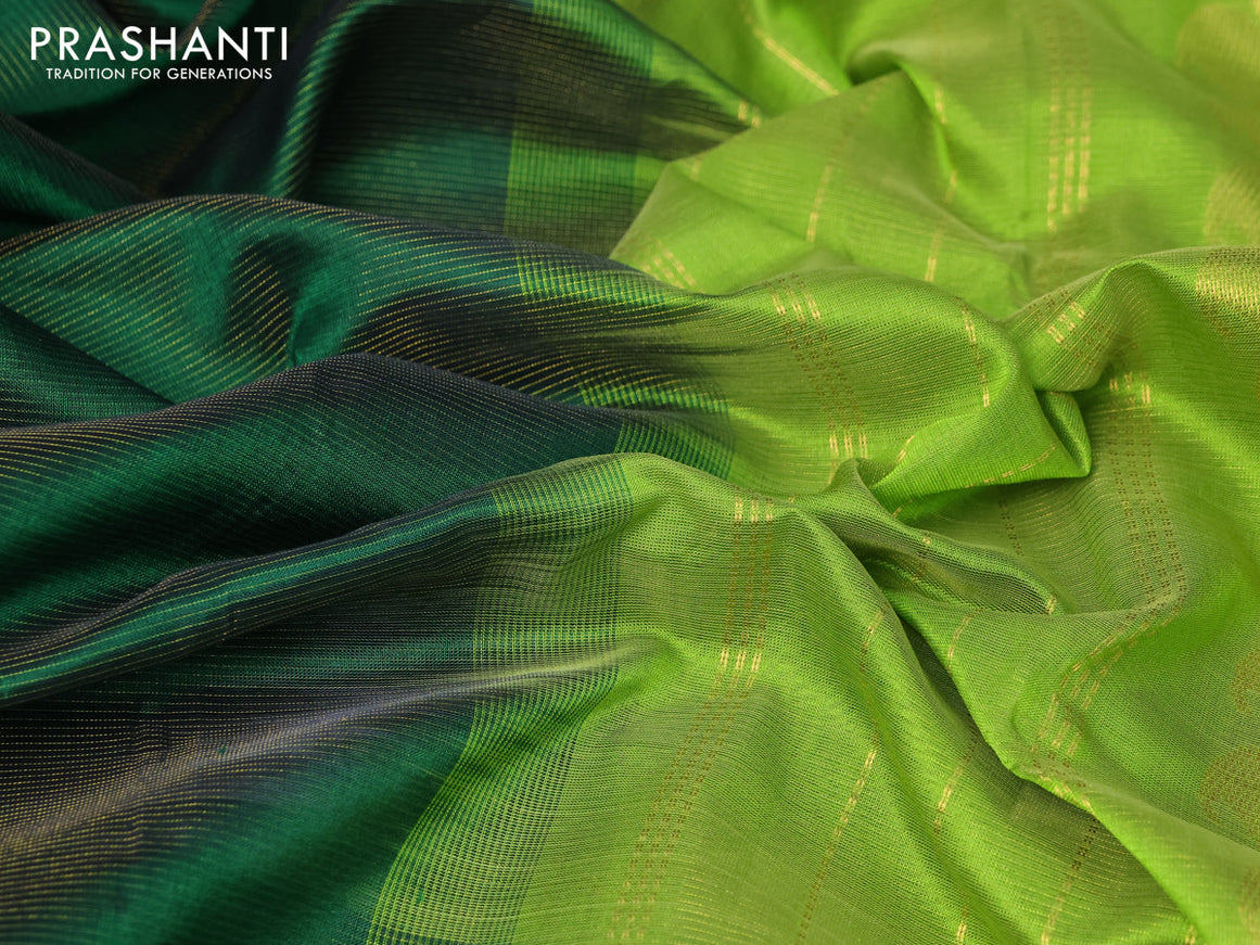 Silk cotton saree green and light green with allover vairaosi pattern and zari woven border