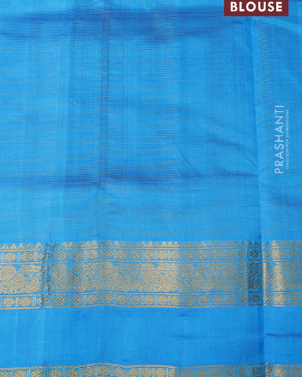 Silk cotton saree green and light blue with allover vairaosi pattern and annam design rettapet zari woven border