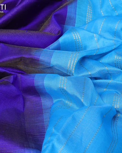 Silk cotton saree blue and cs blue with allover vairaosi pattern and annam design rettapet zari woven border