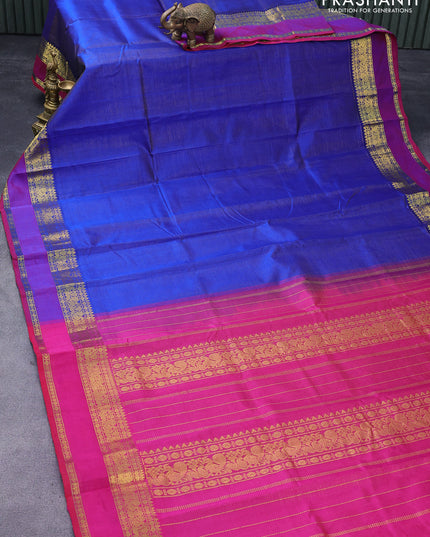 Silk cotton saree blue and pink with allover vairaosi pattern and annam design rettapet zari woven border