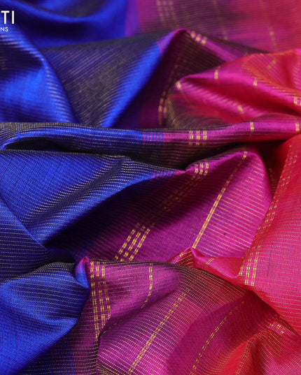 Silk cotton saree blue and pink with allover vairaosi pattern and annam design rettapet zari woven border