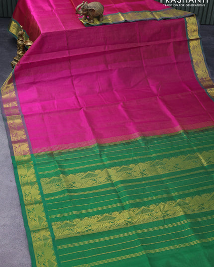 Silk cotton saree magenta pink and green with allover vairaosi pattern and zari woven border