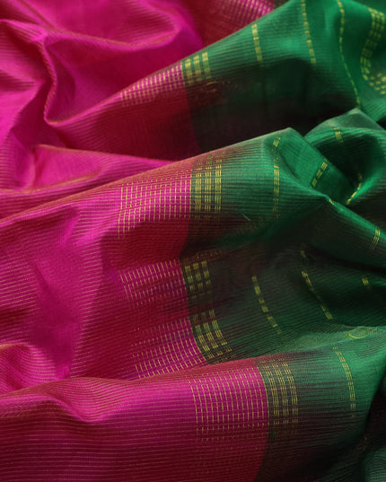 Silk cotton saree magenta pink and green with allover vairaosi pattern and zari woven border