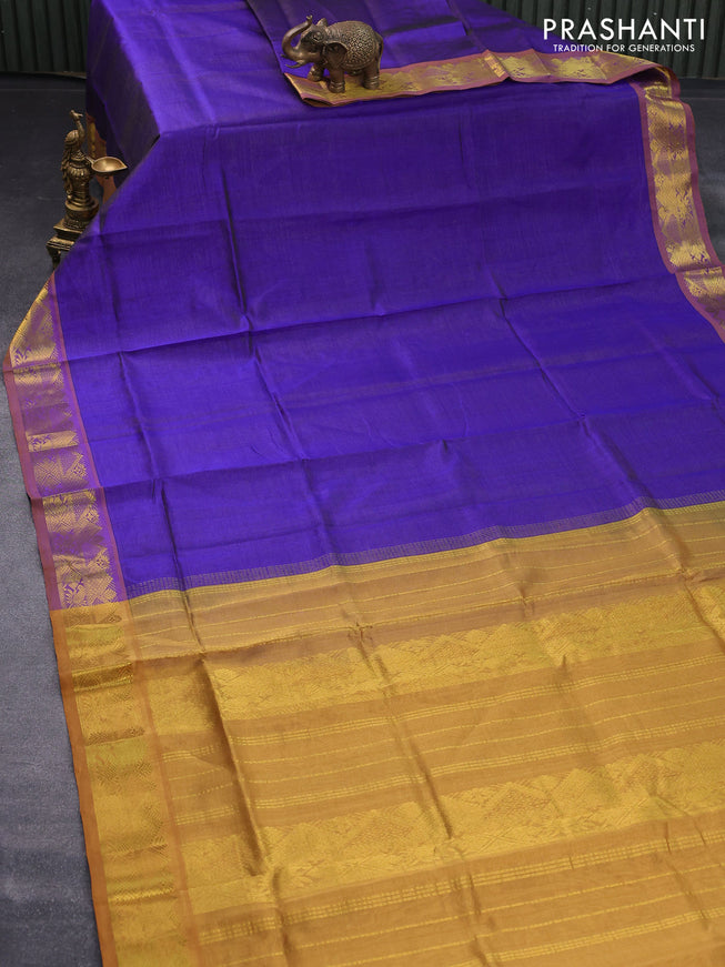 Silk cotton saree blue and mustard yellow with allover vairaosi pattern and zari woven border