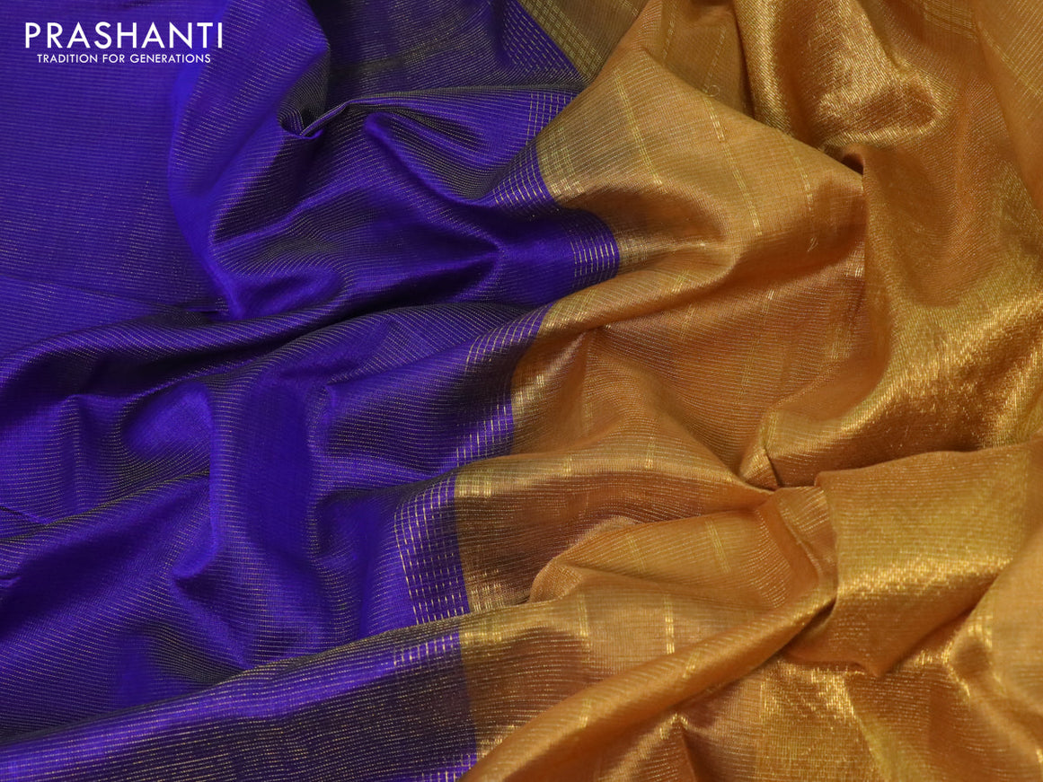 Silk cotton saree blue and mustard yellow with allover vairaosi pattern and zari woven border