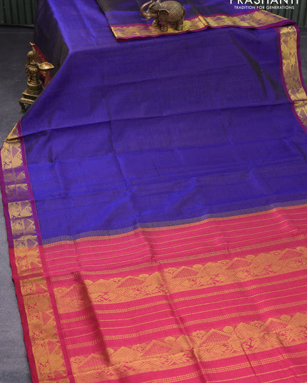 Silk cotton saree royal blue and dark pink with allover vairaosi pattern and zari woven border