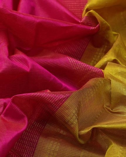 Silk cotton saree pink and mustard yellow with allover vairaosi pattern and zari woven border