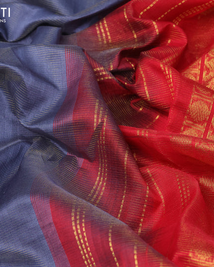 Silk cotton saree grey and red with allover vairaosi pattern and rudhraksha zari woven border