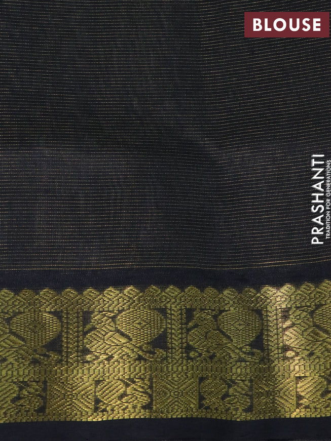 Silk cotton saree pastel grey and black with allover vairaosi pattern and annam zari woven border