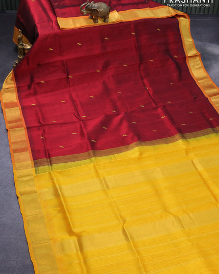 Silk cotton saree maroon and mango yellow with zari woven buttas and zari woven border