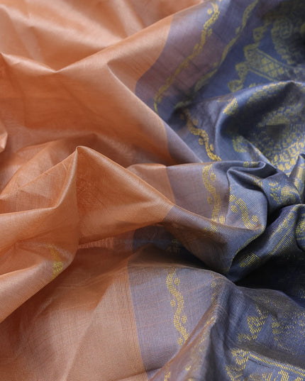 Silk cotton saree sandal and grey with zari woven buttas and annam zari woven border