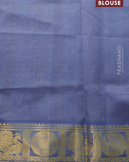 Silk cotton saree sandal and grey with zari woven buttas and annam zari woven border