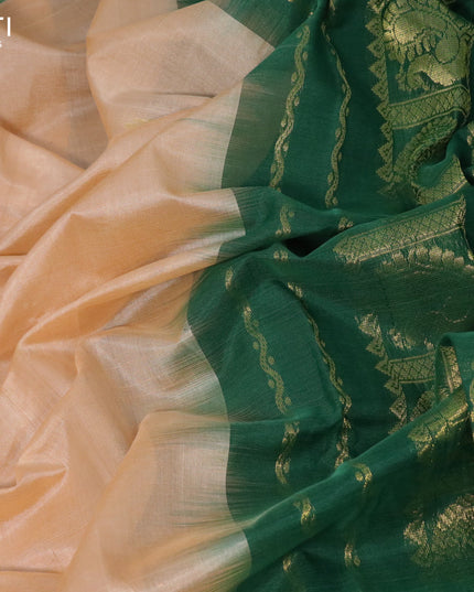 Silk cotton saree sandal and green with zari woven buttas and annam zari woven border