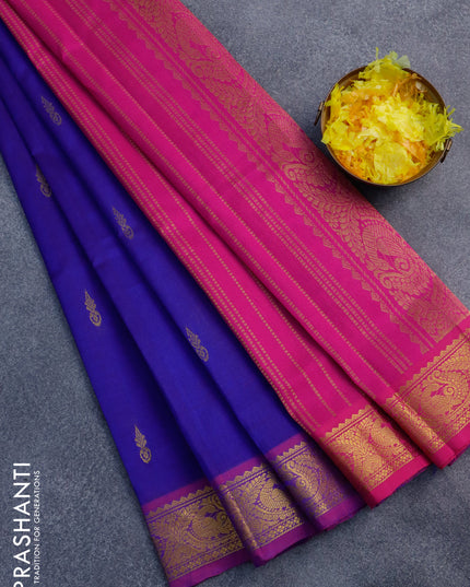 Silk cotton saree blue and pink with zari woven buttas and zari woven border