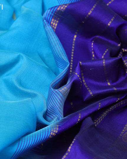 Silk cotton saree light blue and blue with zari woven buttas and zari woven border