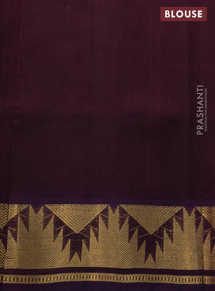 Silk cotton saree teal blue and brown with zari woven buttas and temple zari woven border