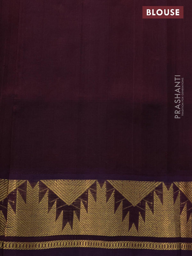 Silk cotton saree teal blue and brown with zari woven buttas and temple zari woven border