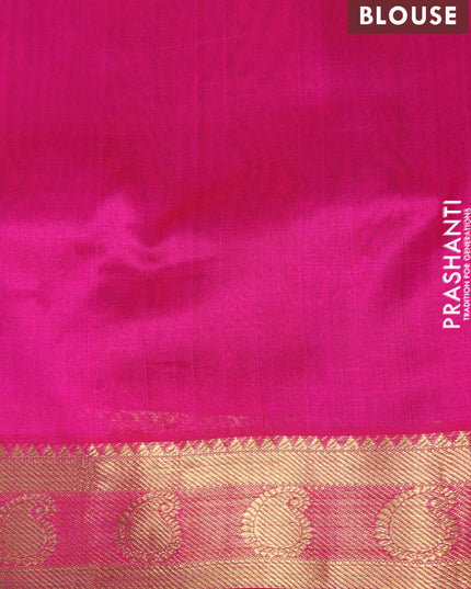 Silk cotton saree dark green and pink with annam zari woven buttas and paisley zari woven border