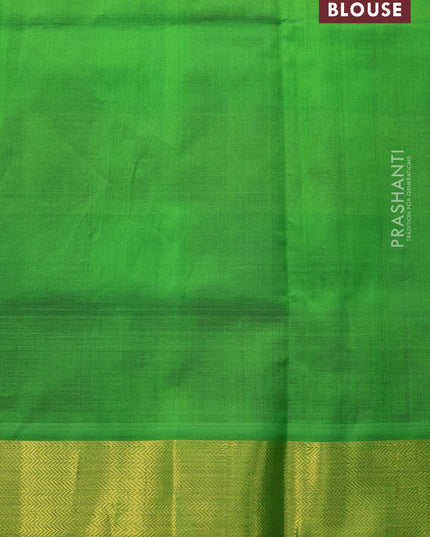 Silk cotton saree coffee browm and green with allover paalum pazhamum checks & paisley zari buttas and zari woven border