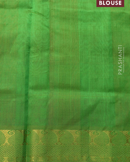 Silk cotton saree multi colour and green with allover paalum pazhamum checks & temple zari buttas and paisley zari woven border