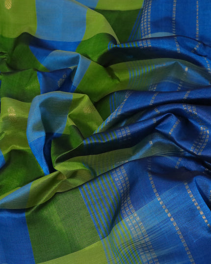 Silk cotton saree green and cs blue with allover paalum pazhamum checked pattern & zari buttas and zari woven border