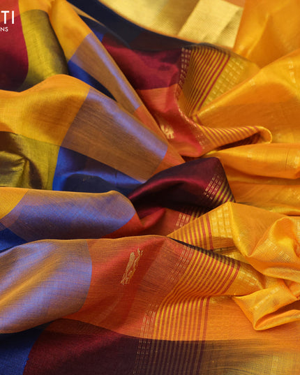 Silk cotton saree multi colour and mustard yellow with allover paalum pazhamum checked pattern & zari buttas and zari woven border